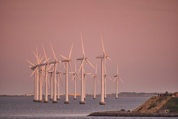 Copenhagen Wind Generators at Sunset